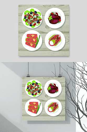 盘子纹理简约水果沙拉蔬菜矢量素材