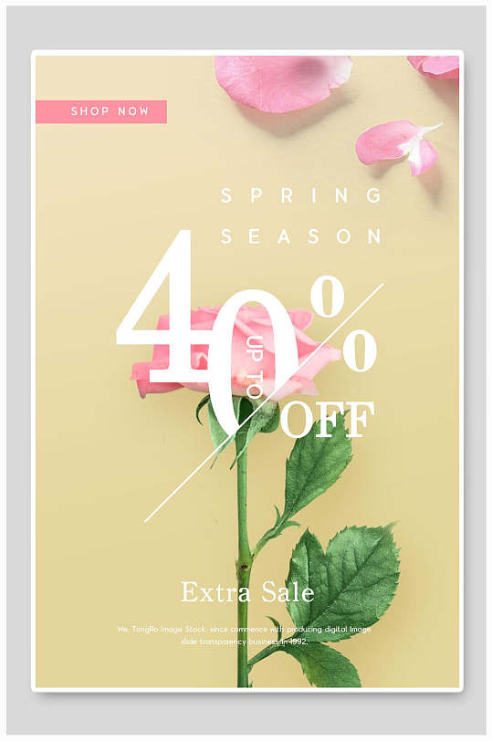 粉玫瑰花朵春季促销海报