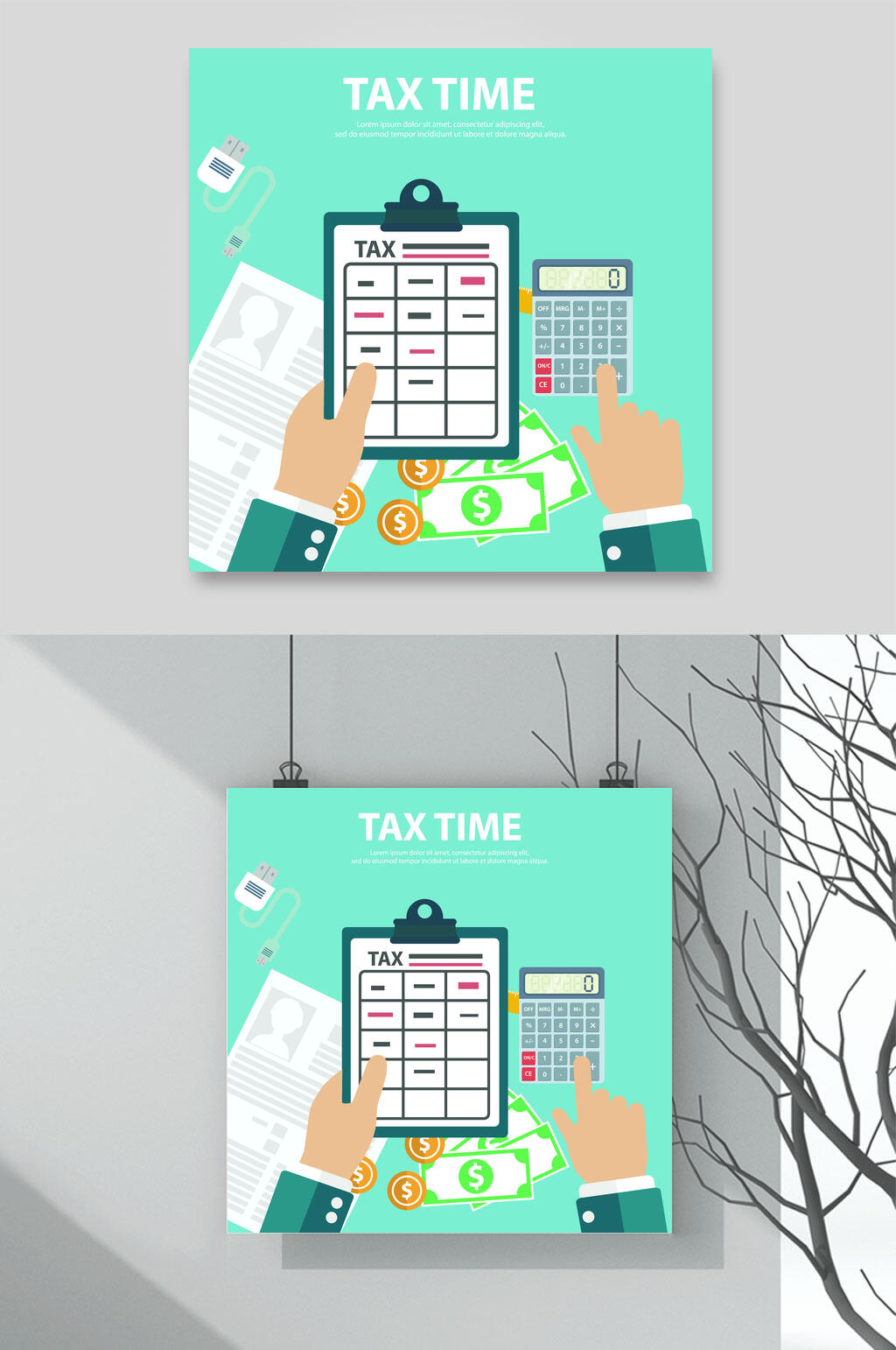 英文绿色手绘税务财务记账矢量素材素材