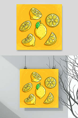 黄色切片手绘简约清新柠檬矢量素材