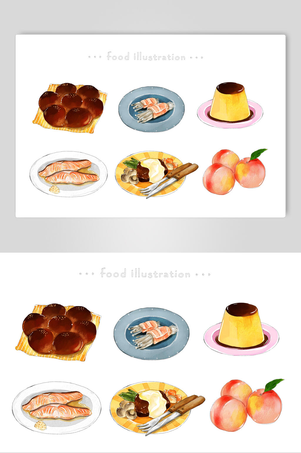 盘子桃子简约手绘美食小吃插画素材素材