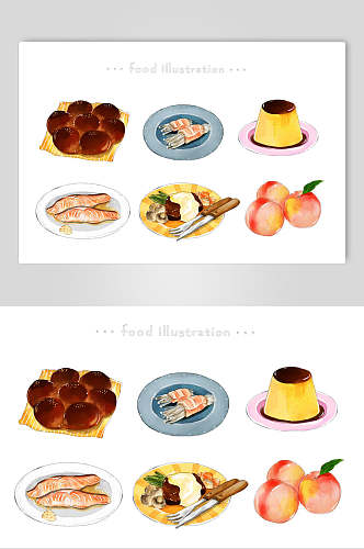 盘子桃子简约手绘美食小吃插画素材
