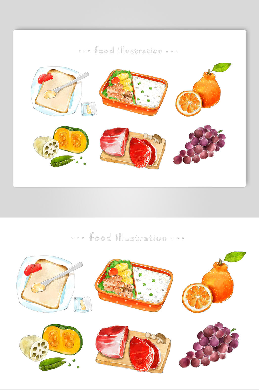 面包葡萄清新手绘美食小吃插画素材素材