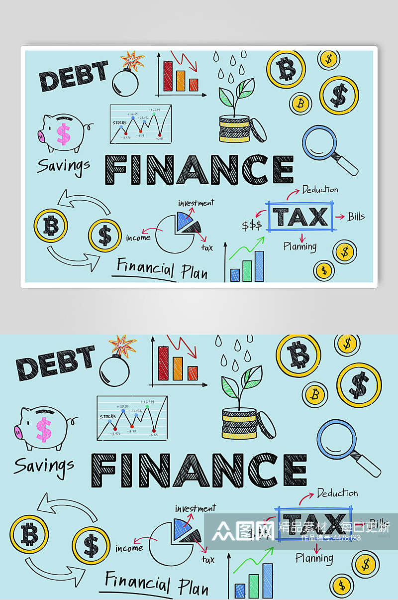 英文植物钱币税务财务记账矢量素材素材
