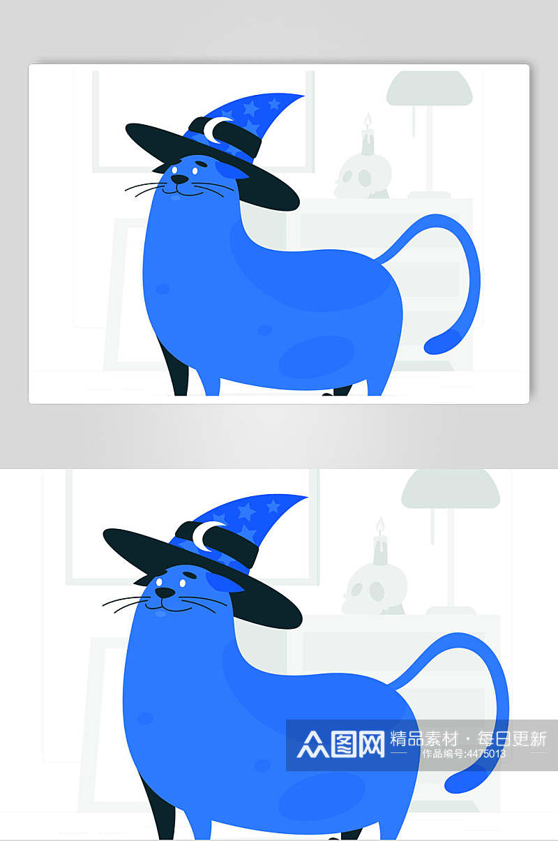 帽子可爱蓝矢量万圣节猫咪插画素材素材