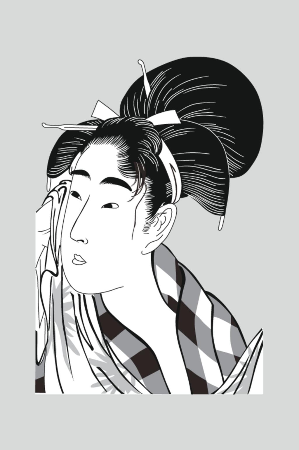 手绘矢量浮世绘仕女素材素材