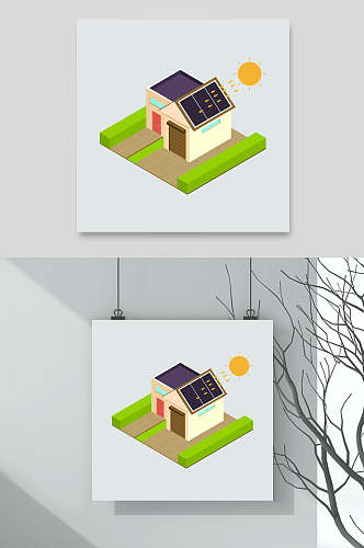 房子太阳简约发电站太阳能矢量素材