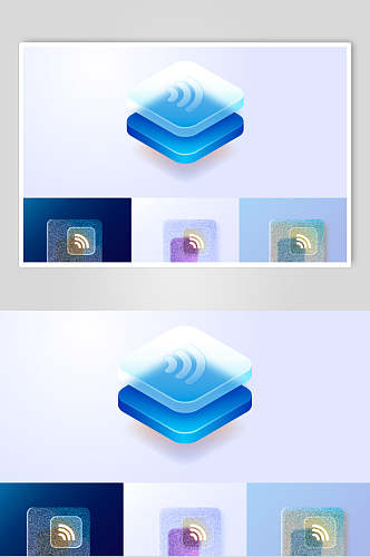 蓝色方形简约立体网络图标矢量素材