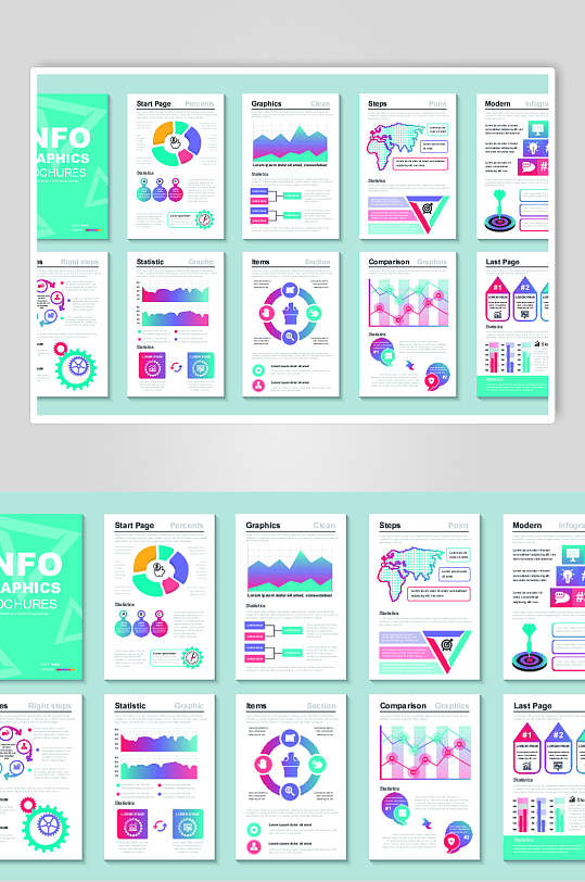 四色渐变唯美数据统计图表矢量素材