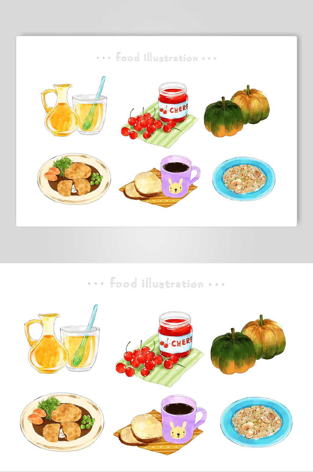 瓶子杯子彩色手绘美食小吃插画素材素材