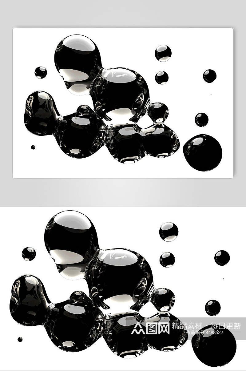 圆形黑色手绘简约透明水滴液体素材素材