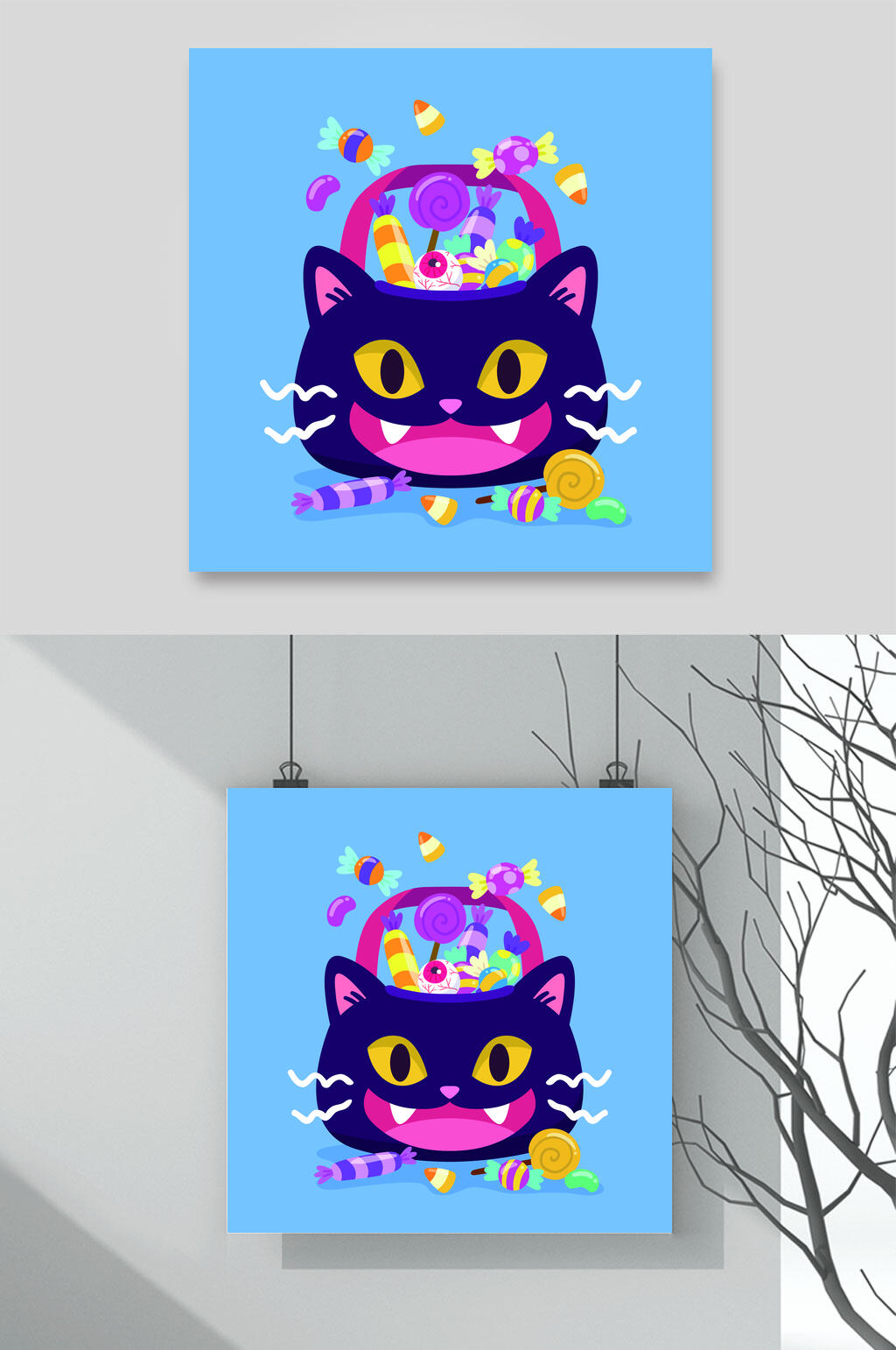 猫咪胡须矢量万圣节猫咪插画素材素材