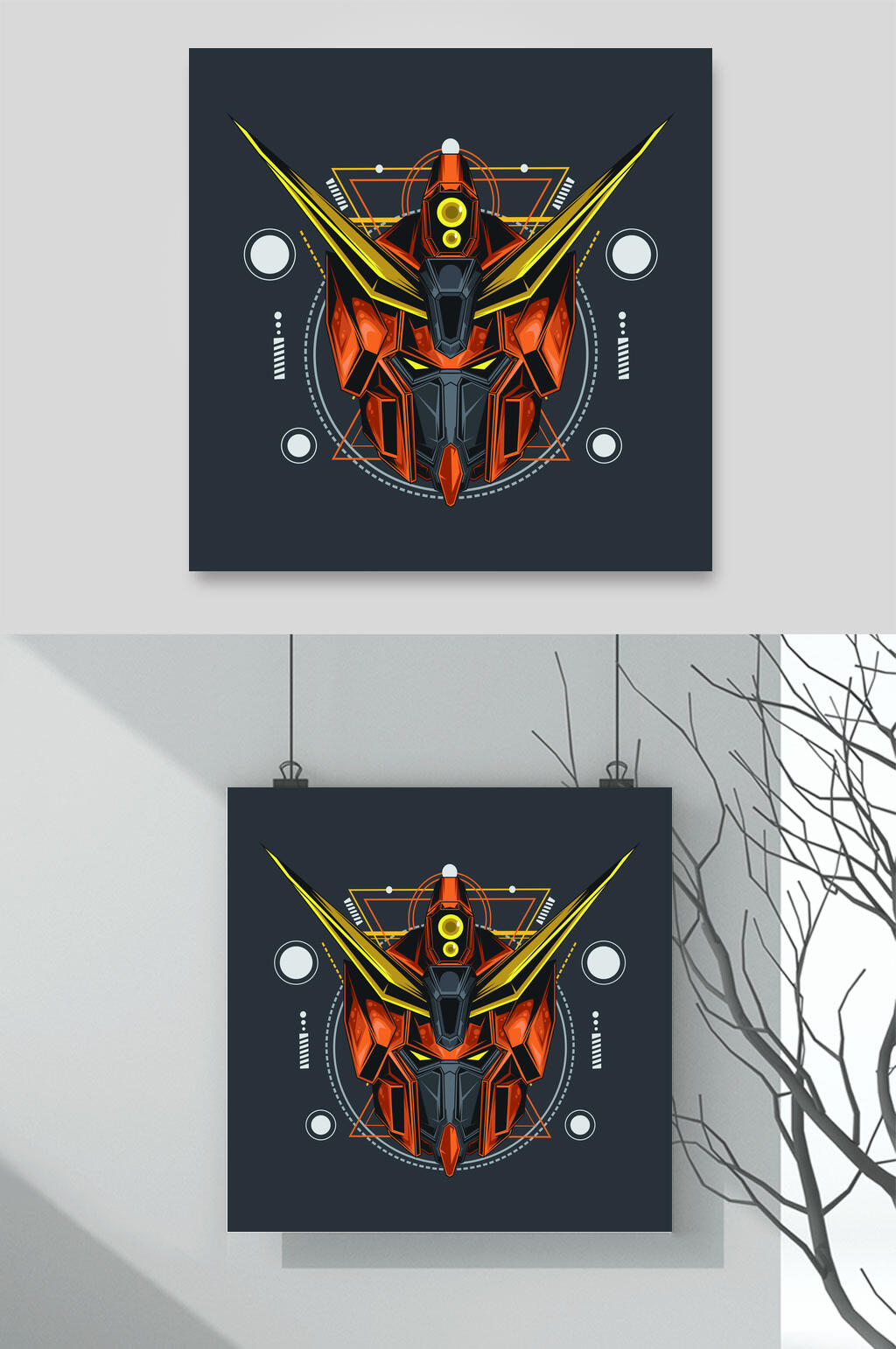 红色精致黑暗风骷髅插画素材