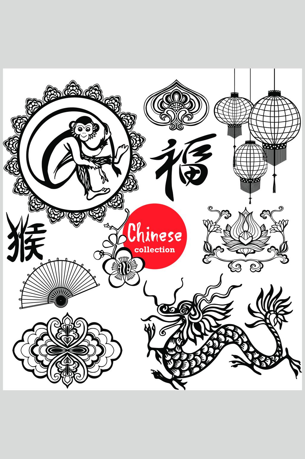 线条灯笼纹理简约风中国风矢量元素素材