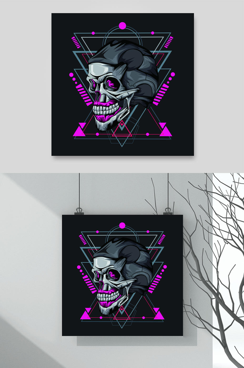 紫色创意黑暗风骷髅插画素材