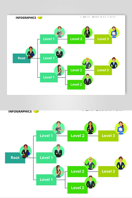 绿色渐变色公司组织构架图矢量素材