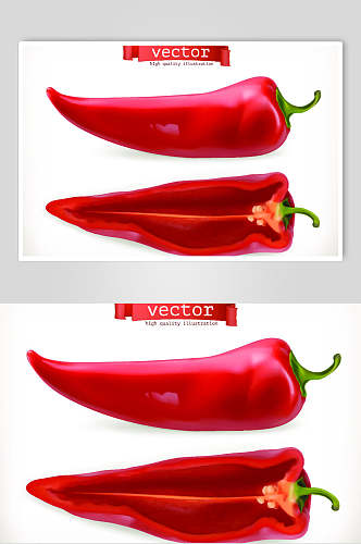 红色辣椒手绘简约切开蔬菜矢量素材