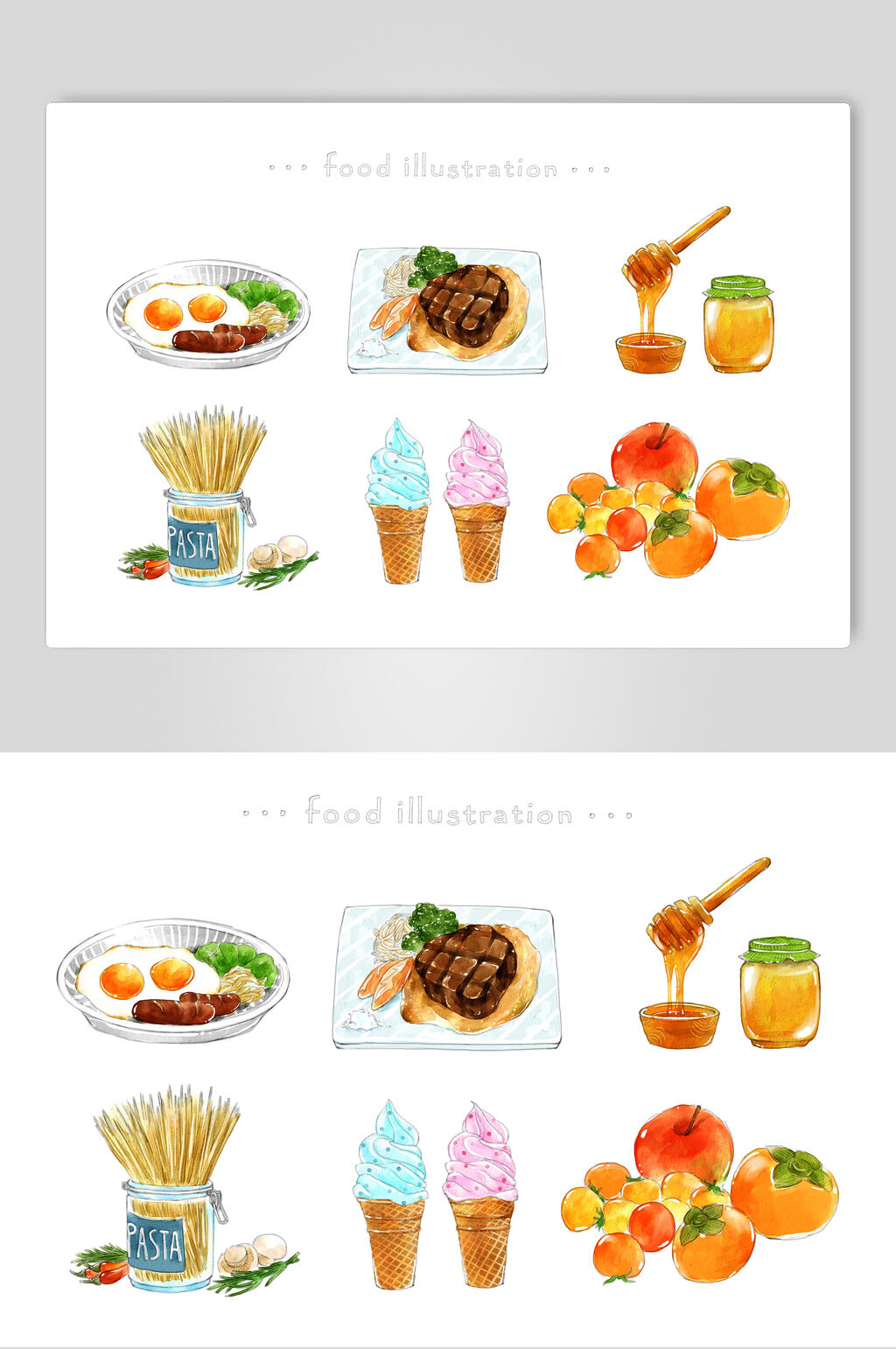 冰淇淋鸡蛋黄手绘美食小吃插画素材素材