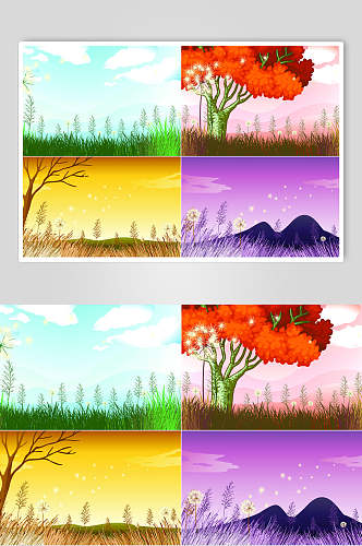 树木彩色简约四季变化插画矢量素材
