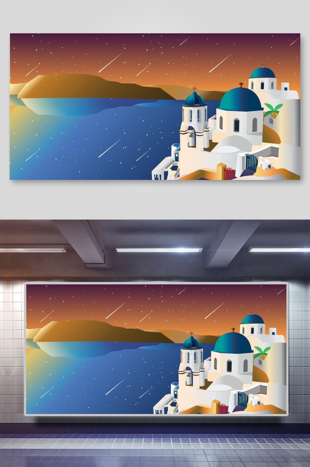 精美流星古风建筑矢量插画素材