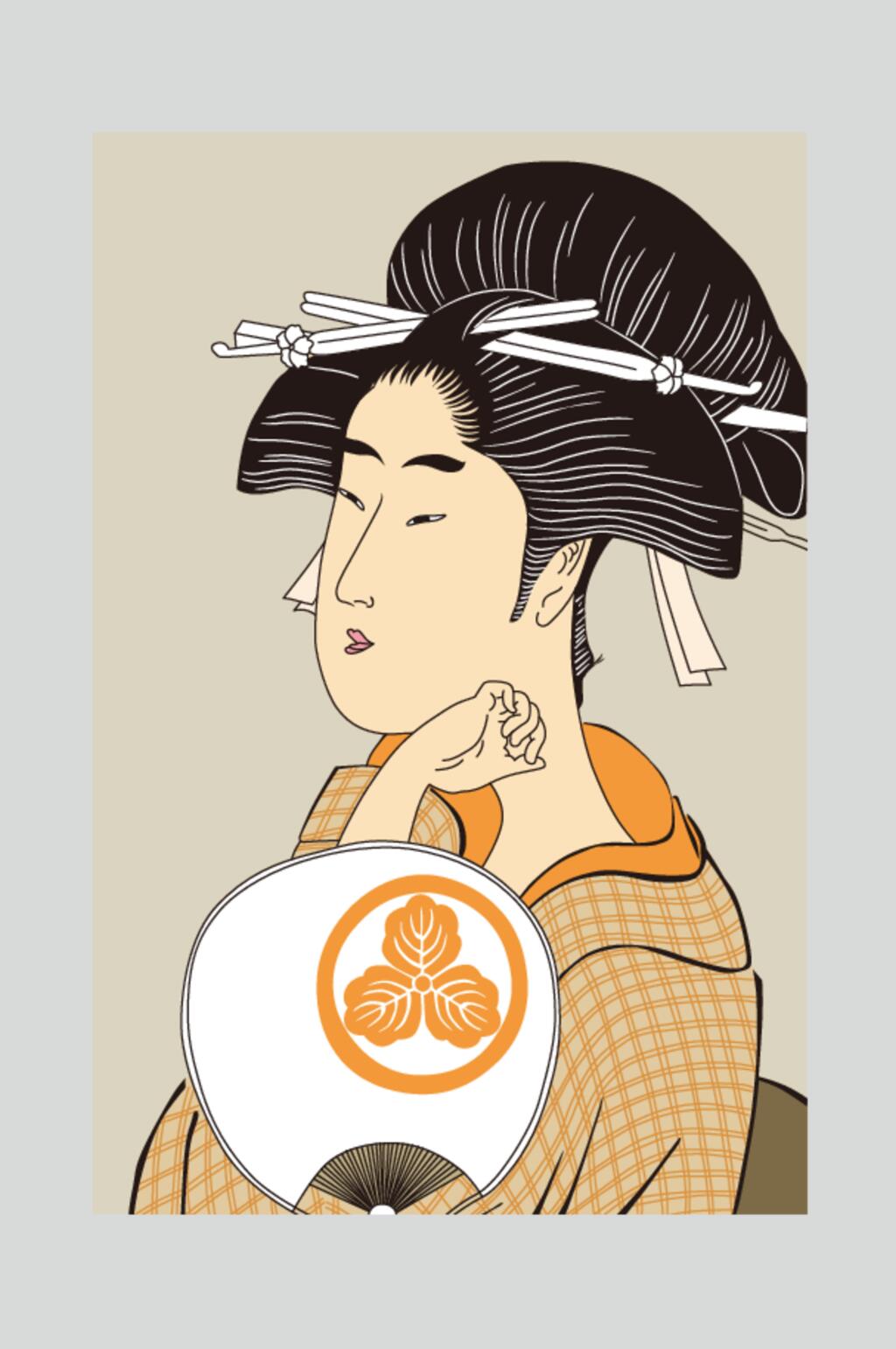 扇子黄色唯美矢量浮世绘仕女素材素材