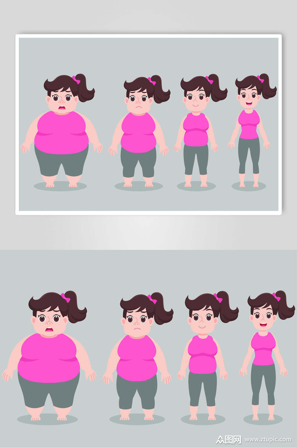 女孩肥胖减肥矢量素材素材