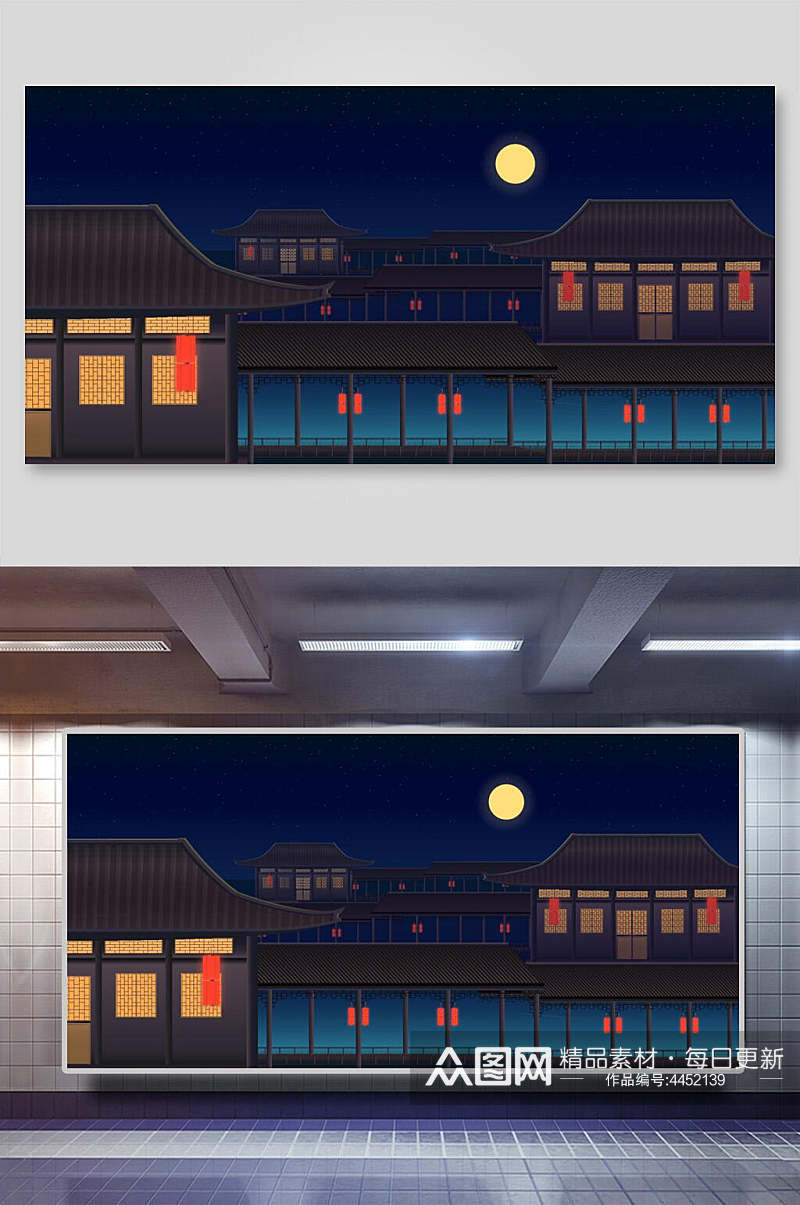 简约古风建筑矢量插画素材