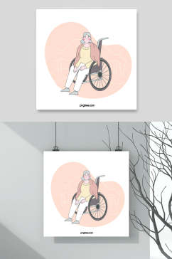 粉色轮椅手绘清新残疾人矢量素材