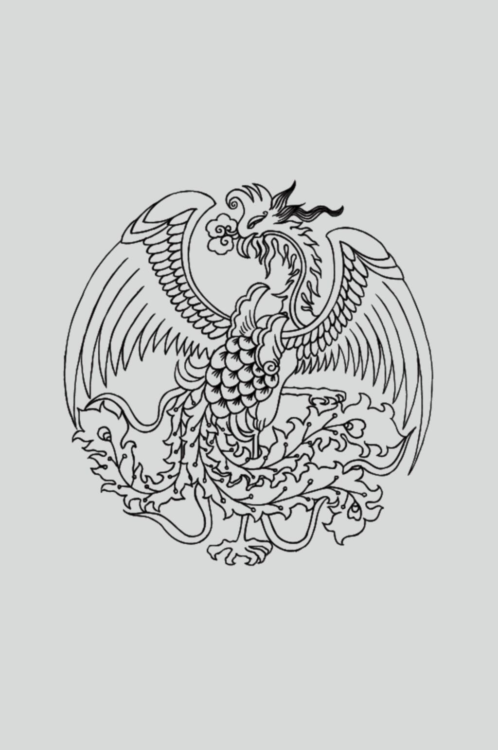 凤凰羽毛简约古典线描纹样矢量素材素材