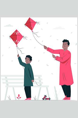 红色植物手绘清新风筝插画矢量素材