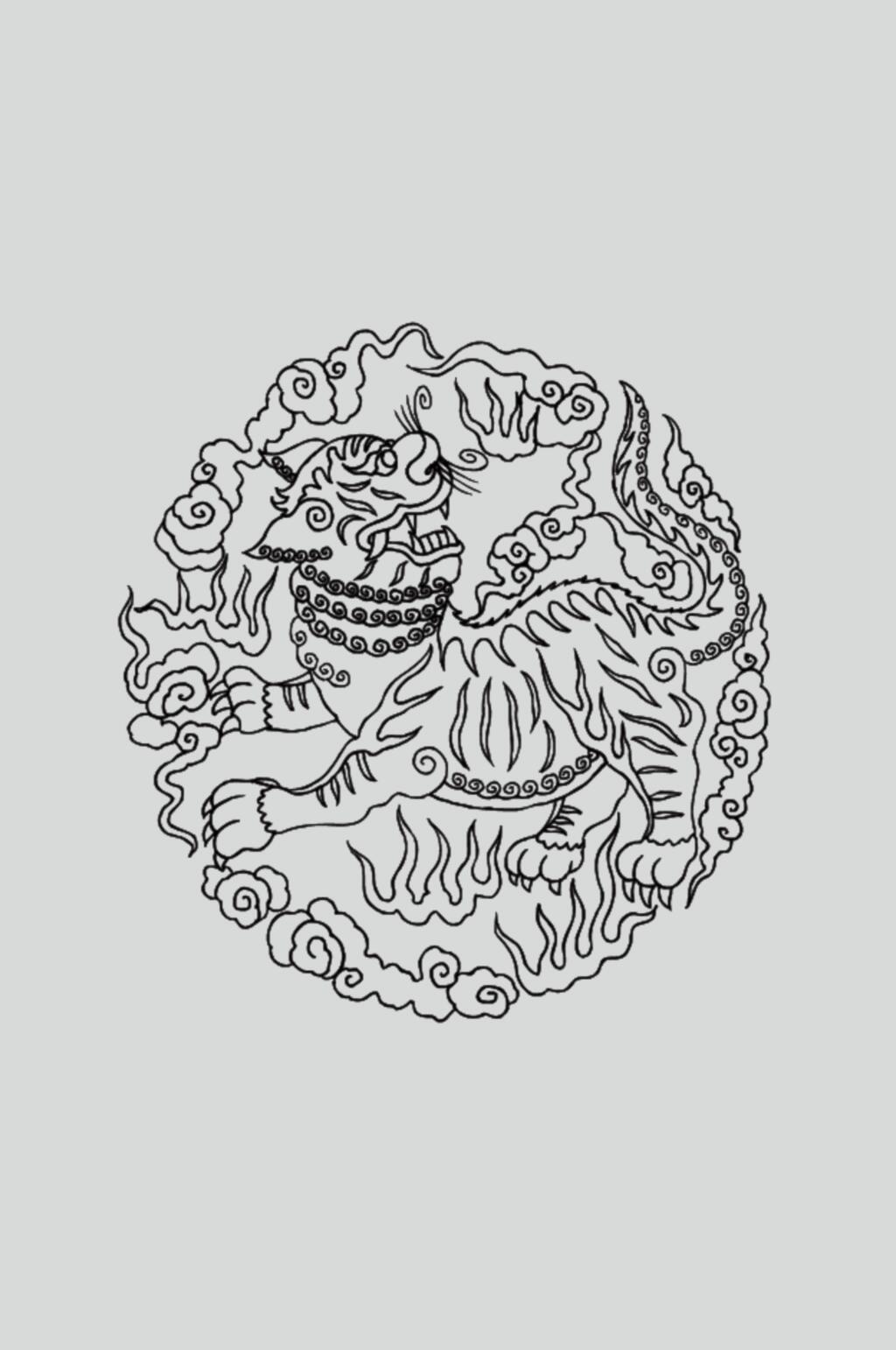 线条怪物祥云古典线描纹样矢量素材素材