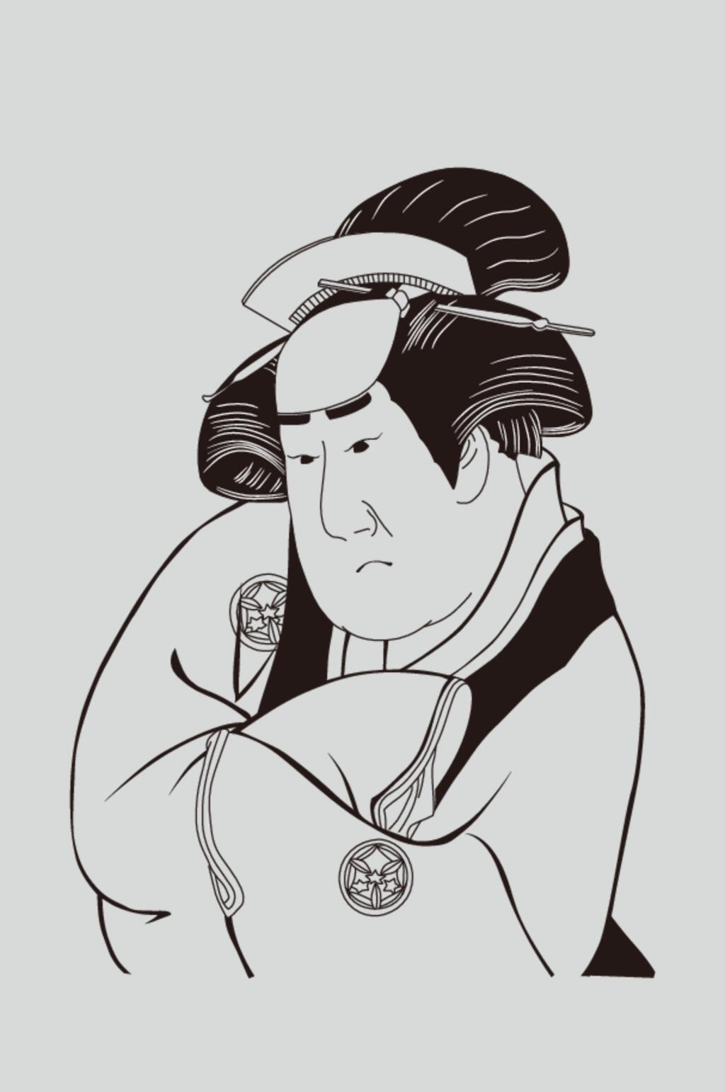 黑色手绘简约风矢量浮世绘仕女素材素材
