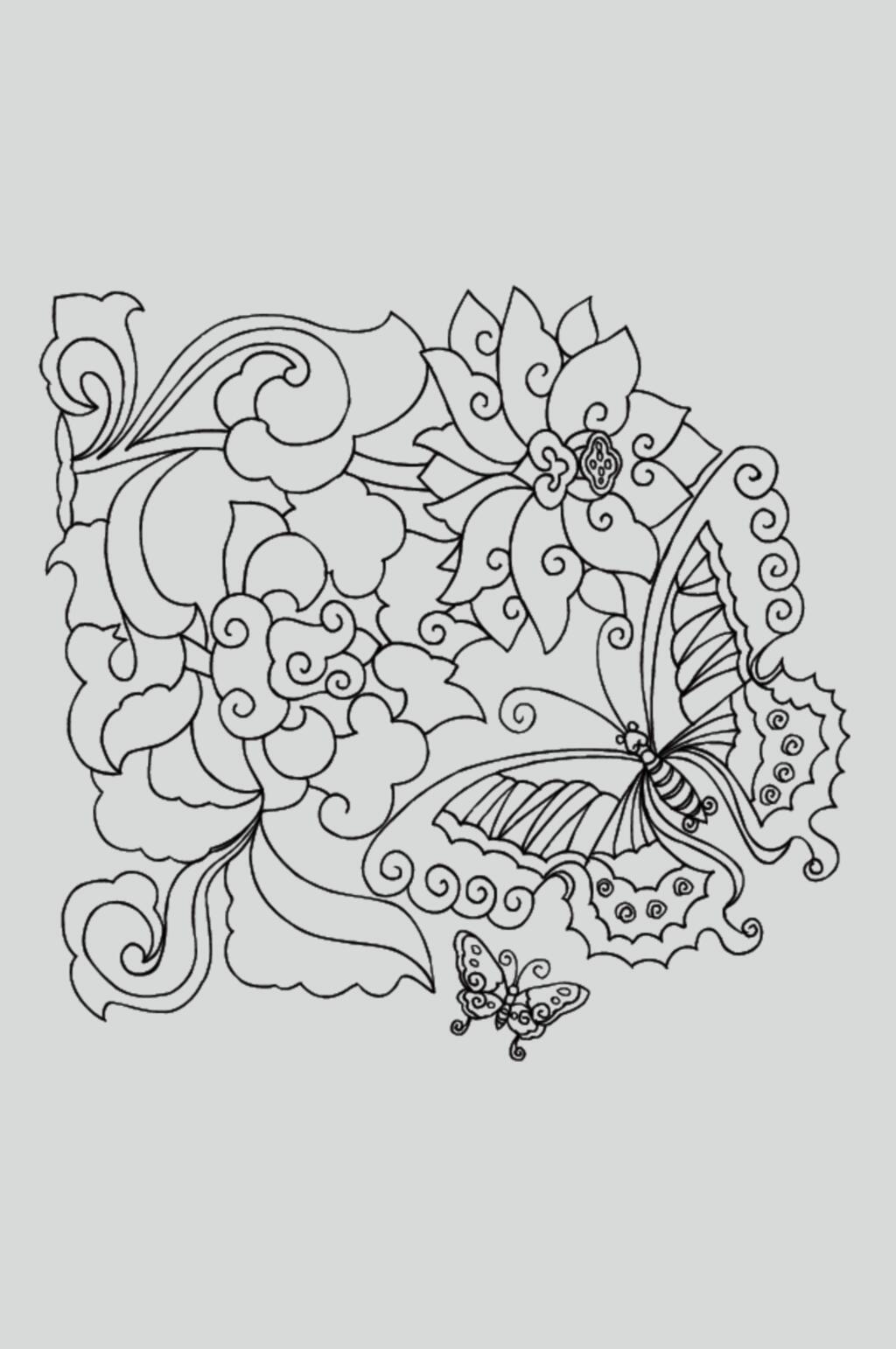 蝴蝶花朵黑色古典线描纹样矢量素材素材
