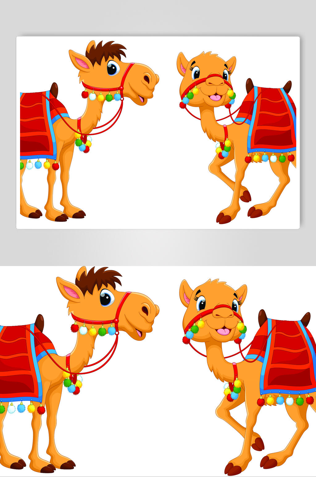 绳子红黄简约骆驼剪影插画矢量素材素材