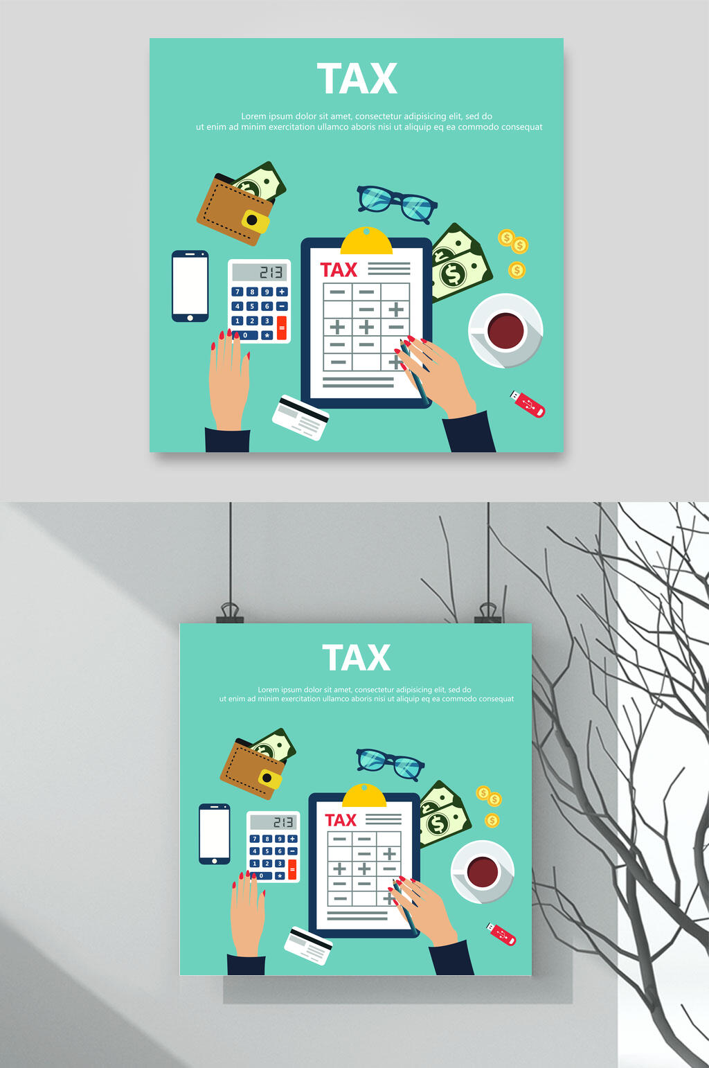 卡通税务财务记账矢量素材素材