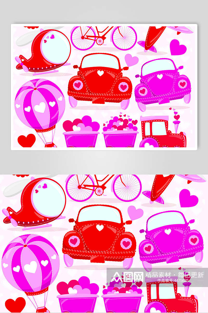 热气球红紫色爱心背景图案矢量素材素材