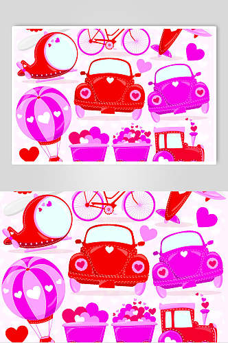 热气球红紫色爱心背景图案矢量素材