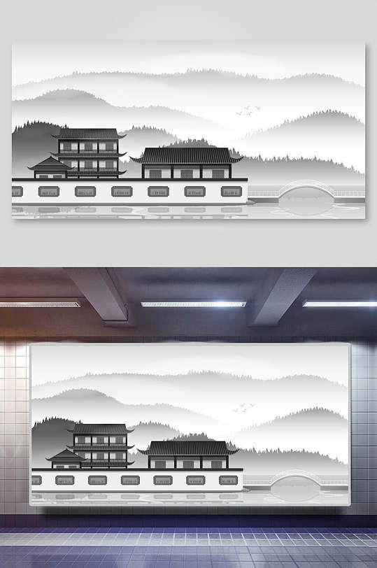 簡約大氣古風(fēng)建筑矢量插畫
