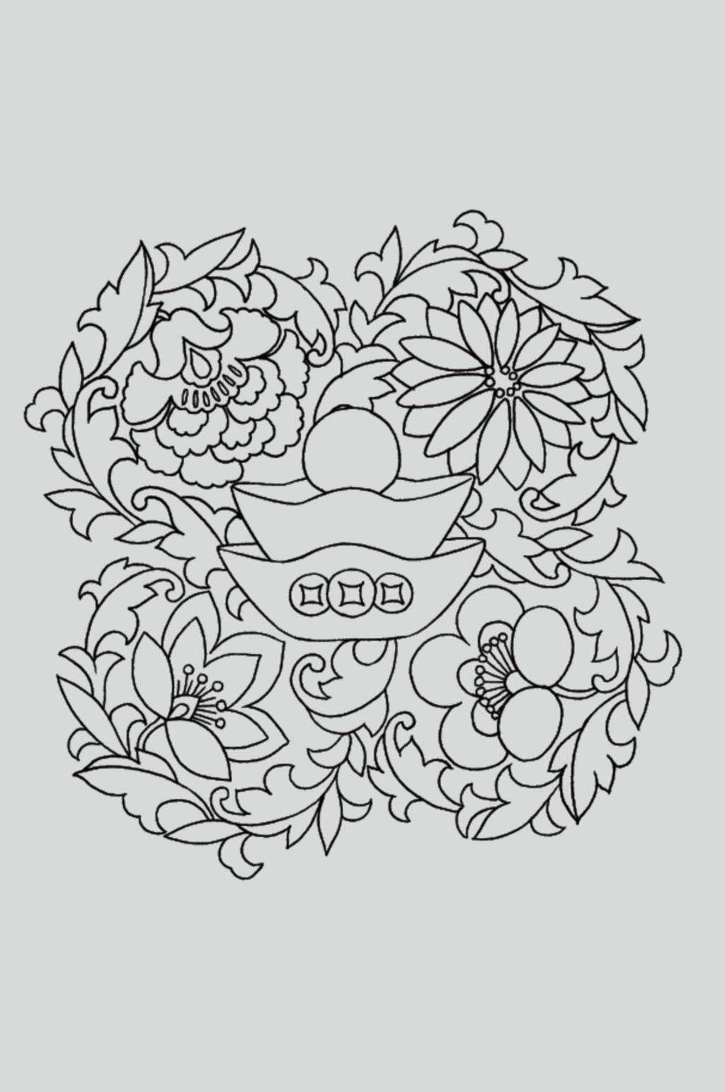花朵黑色简约古典线描纹样矢量素材素材