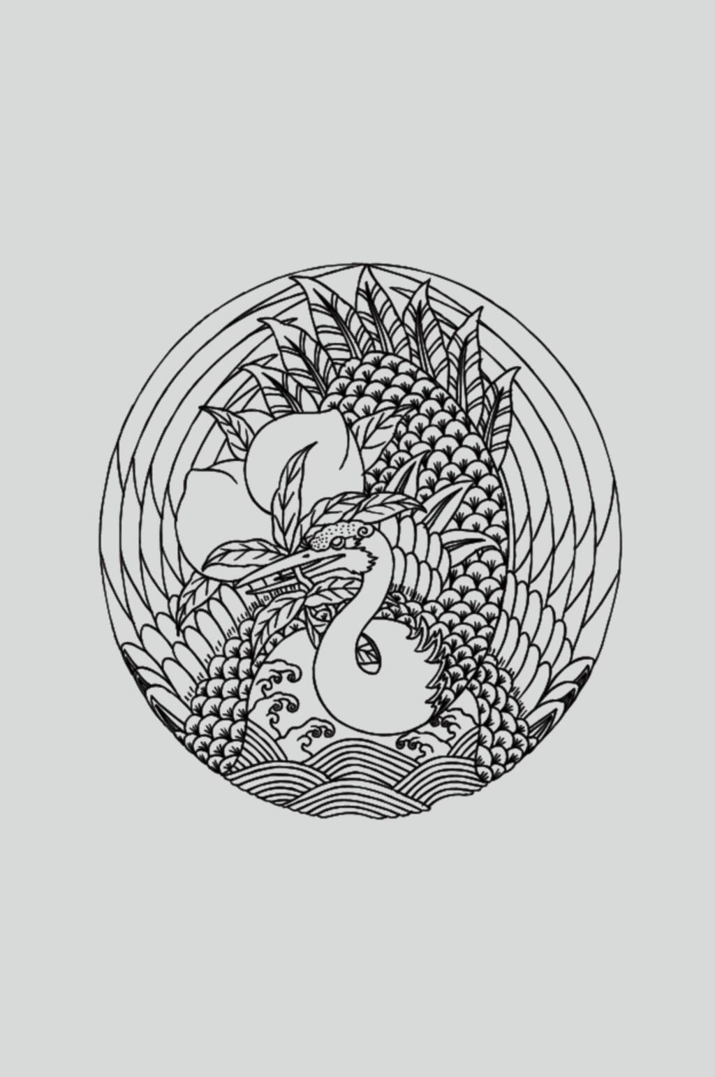 圆形线条黑色古典线描纹样矢量素材素材
