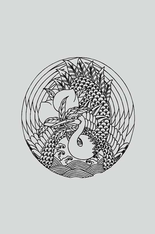 圆形线条黑色古典线描纹样矢量素材