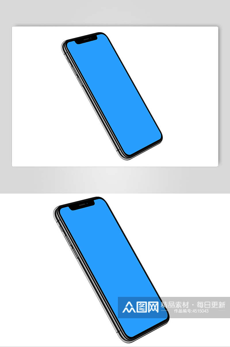 蓝色悬空手机屏幕设计样机素材