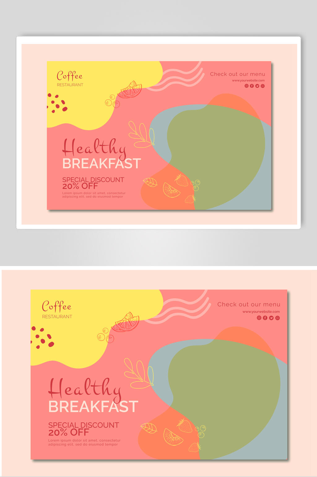 彩色简约方形简约手绘餐饮设计素材素材