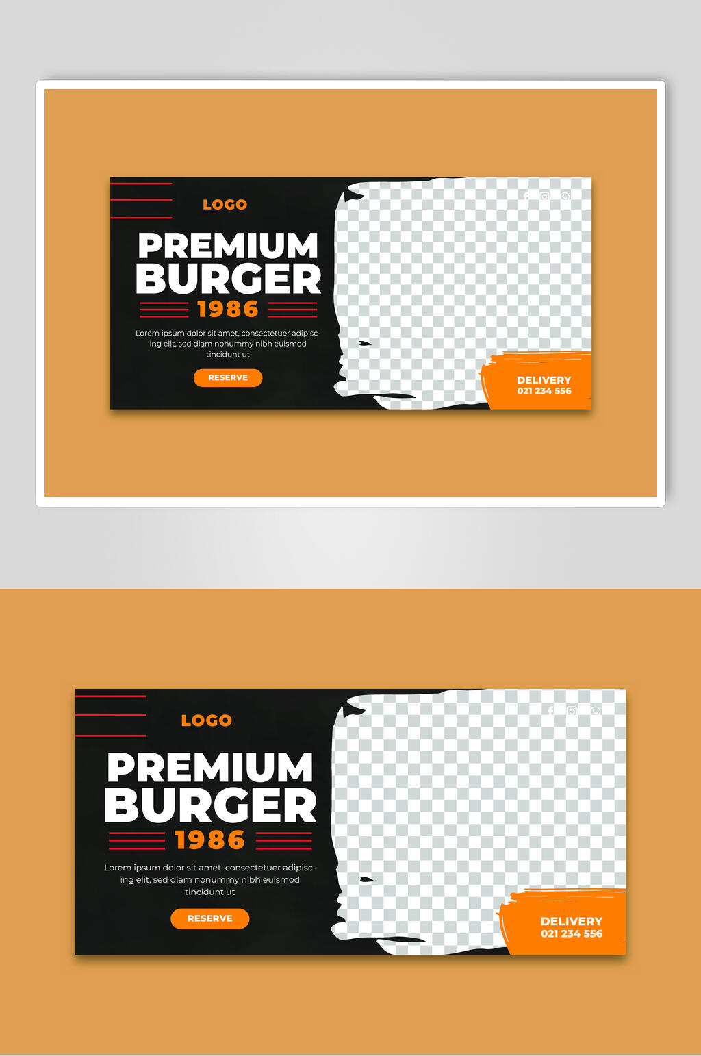 方形黑黄英文简约手绘餐饮设计素材素材