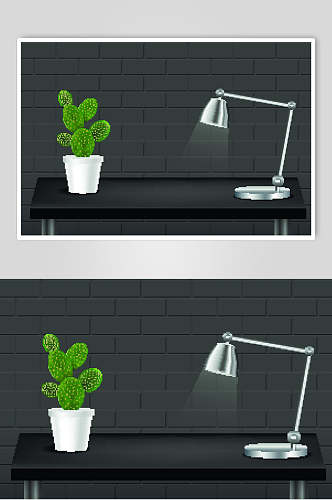 植物灯光墙壁黑色台灯样式矢量素材