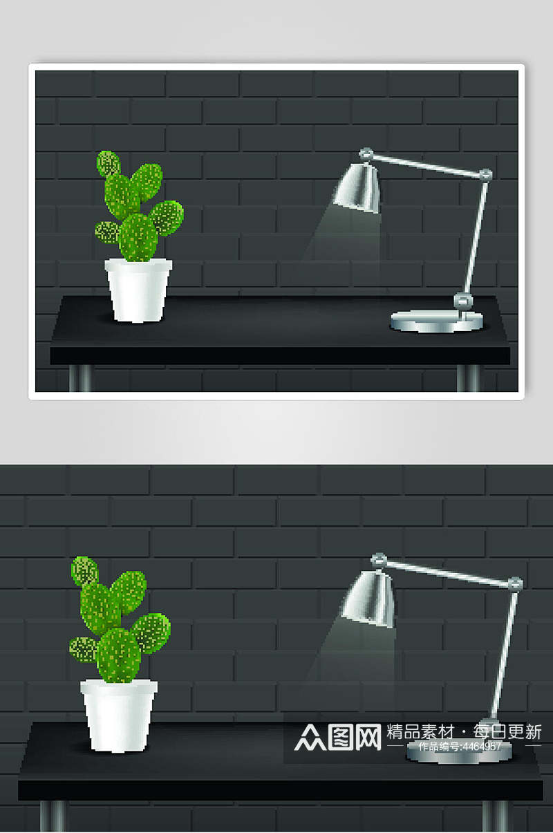 植物灯光墙壁黑色台灯样式矢量素材素材