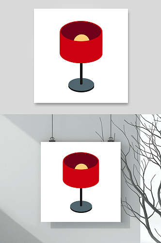 黑红简约手绘清新台灯样式矢量素材