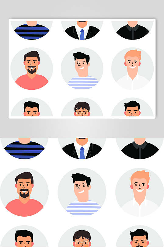 圆形线条蓝灰色扁平化人物矢量素材