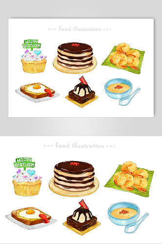蛋糕勺子简约手绘美食小吃插画素材