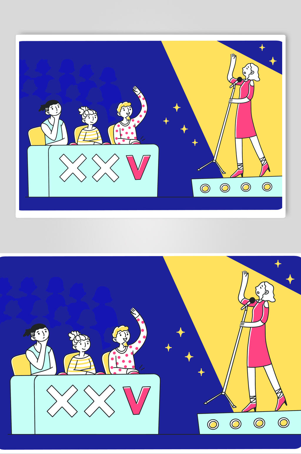 唱歌蓝黄举手清新手绘家庭矢量素材素材